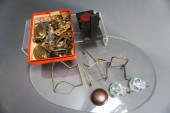 TWO BOXES WITH IRON, BRASS, GL