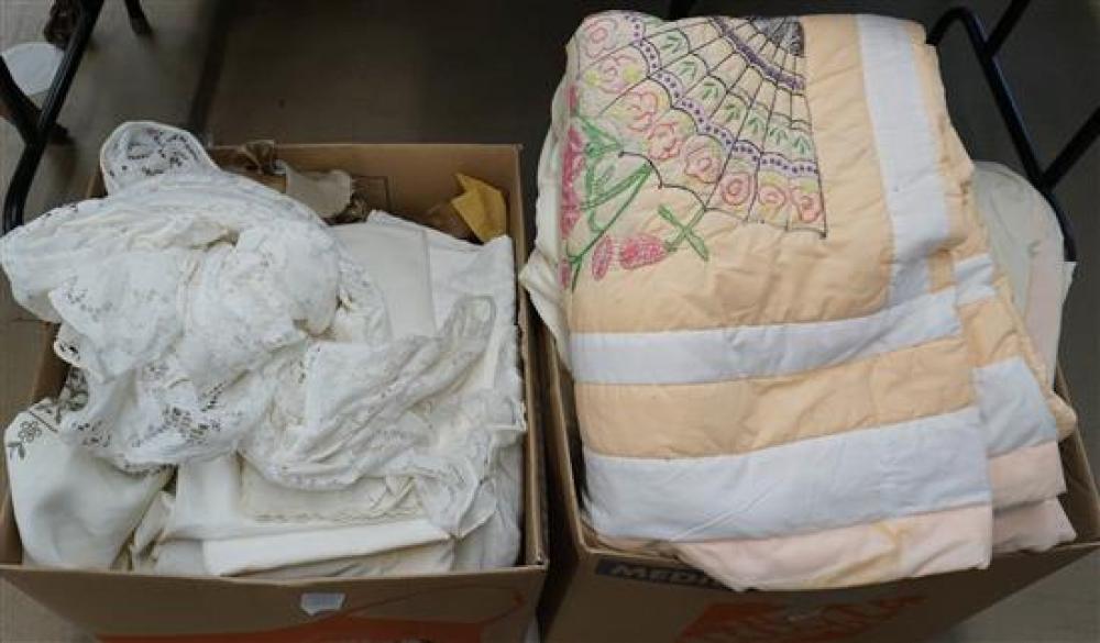 TWO BOXES WITH MINK CAPE, TABLE