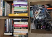 TWO BOXES WITH NOVELS AND BOX