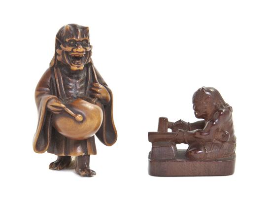 Two Boxwood Netsuke one of an oni