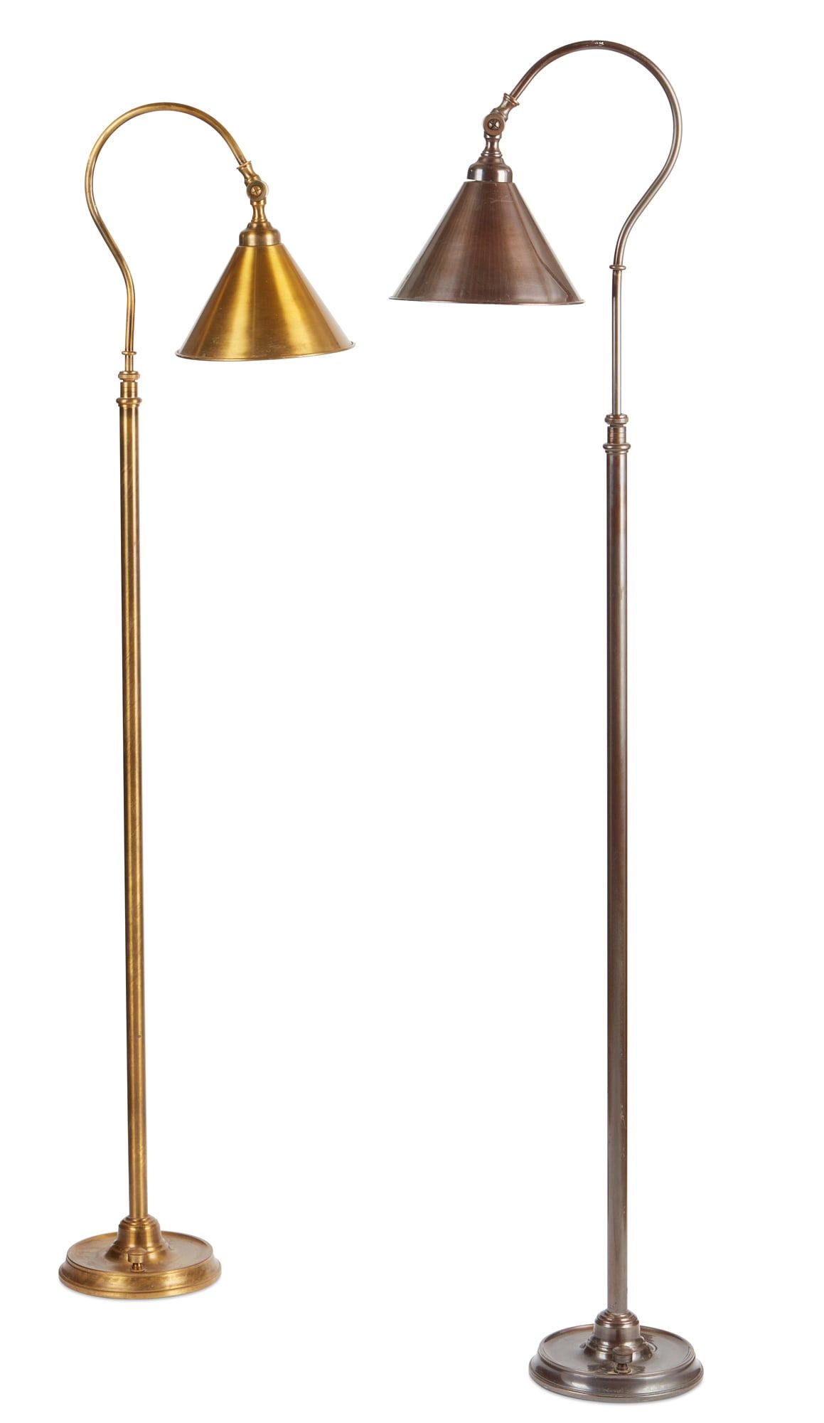TWO BRASS ADJUSTABLE FLOOR LAMPSTwo