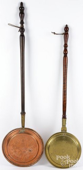 TWO BRASS AND COPPER BEDWARMER