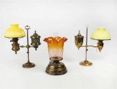 TWO BRASS AND GLASS ADJUSTABLE