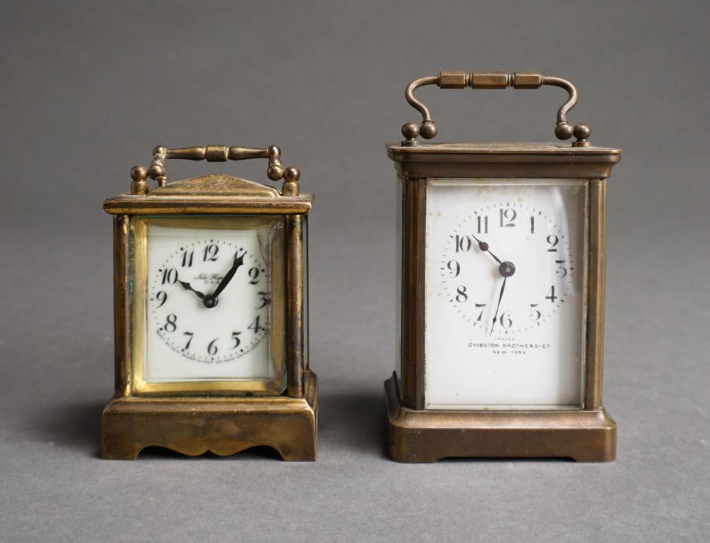 TWO BRASS AND GLASS CARRIAGE