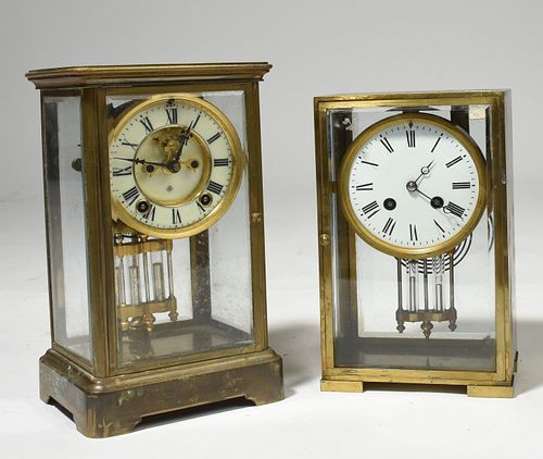 TWO BRASS AND GLASS CARRIAGE