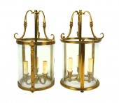 TWO BRASS AND GLASS LANTERN CE