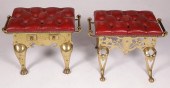 TWO BRASS AND TUFTED RED LEATH