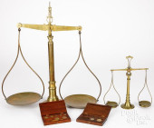 TWO BRASS BEAM SCALES, ONE TRO