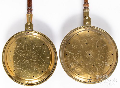TWO BRASS BEDWARMERS, 19TH C.Two