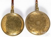 TWO BRASS BEDWARMERS, 19TH C.T