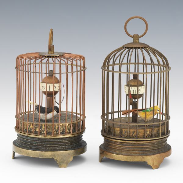 TWO BRASS BIRD AUTOMATON TABLE