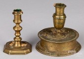 TWO BRASS CANDLESTICKS, 17TH/1