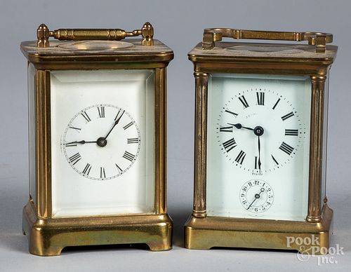 TWO BRASS CARRIAGE CLOCKSTwo