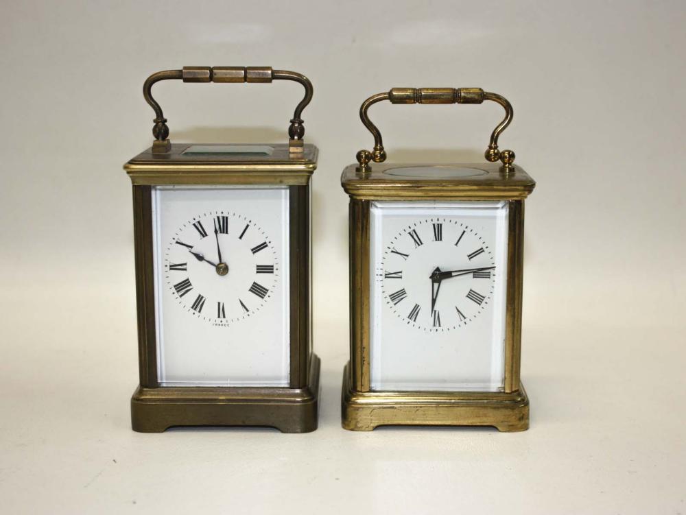TWO BRASS CASE CARRIAGE CLOCKS,