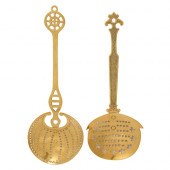 Two brass cream skimmers, earl