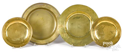 TWO BRASS DEEP DISHES AND TWO