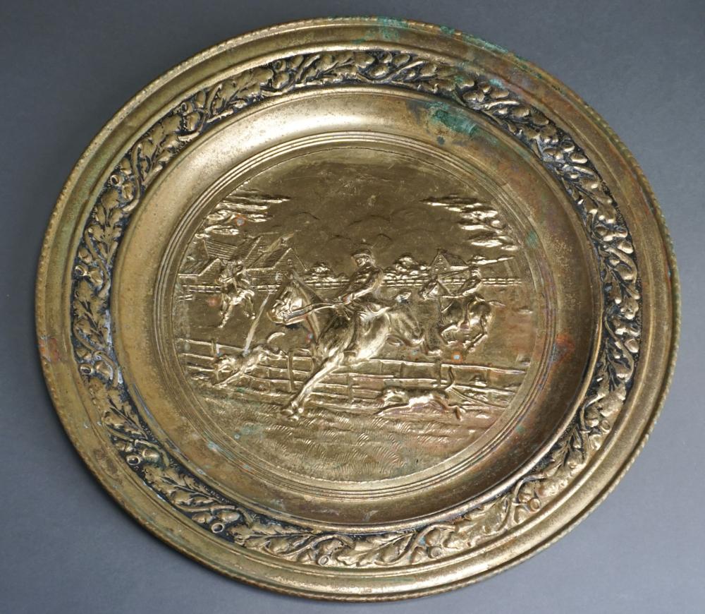 TWO BRASS EQUESTRIAN SCENE REPOUSSé