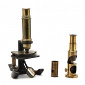 TWO BRASS FIELD MICROSCOPES Un