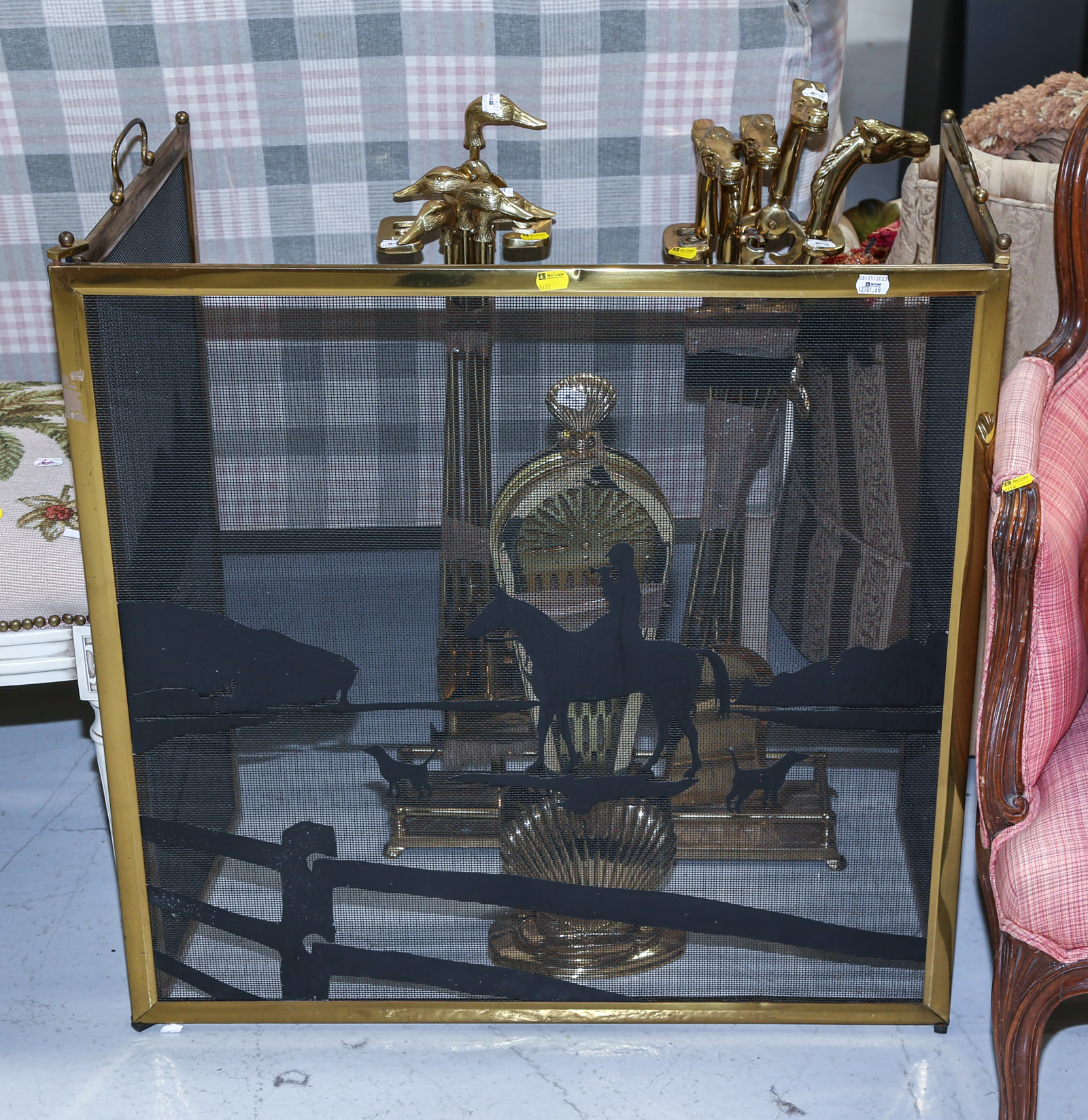 TWO BRASS FIREPLACE SETS & TWO