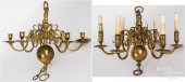 TWO BRASS HANGING CHANDELIERS,