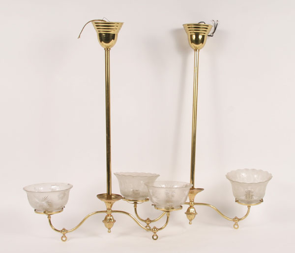 Two brass hanging lamps w/round and