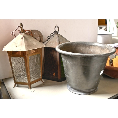Two brass hexagonal hanging