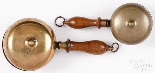 TWO BRASS HUCKSTER BELLS, 19TH