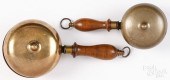 TWO BRASS HUCKSTER BELLS, 19TH