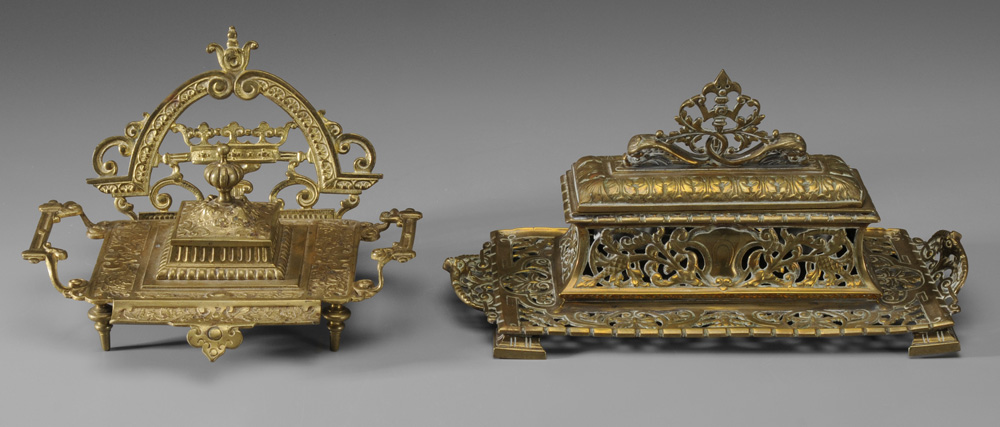 Two Brass Ink Stands late