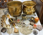 TWO BRASS JARDINIERES AND GROU