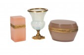 TWO BRASS-MOUNTED OPALINE GLAS