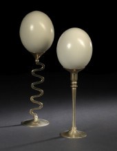 Two Brass-Mounted Ostrich Egg