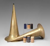 Two brass phonograph horns: bo