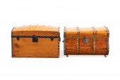 TWO BRASS STRAP & STUDDED WOOD