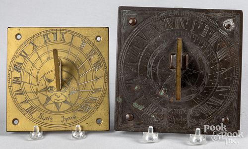 TWO BRASS SUNDIALS, 20TH CTwo brass