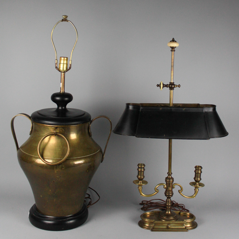 TWO BRASS TABLE LAMPS The first