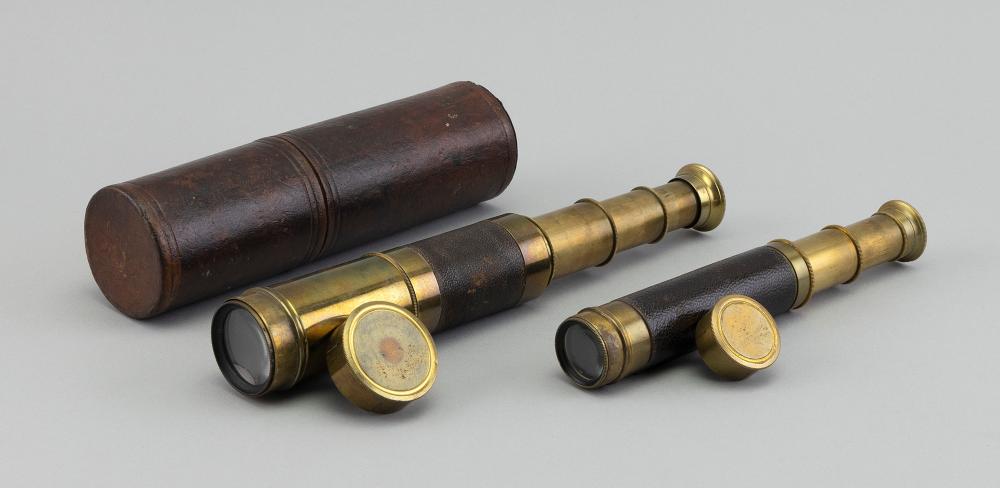 TWO BRASS THREE-DRAW TELESCOPES