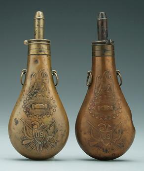 Two brass U.S. peace flasks: