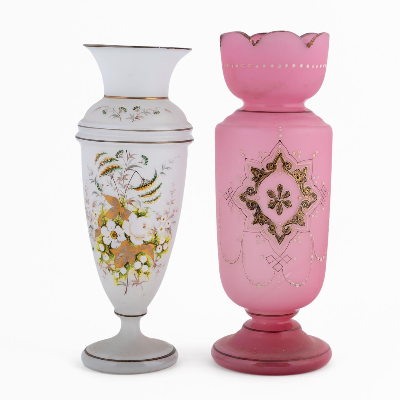TWO BRISTOL SATIN GLASS VASES, PINK