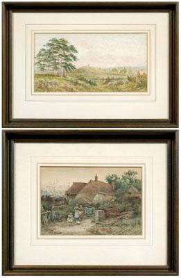 Two British watercolors: cottage