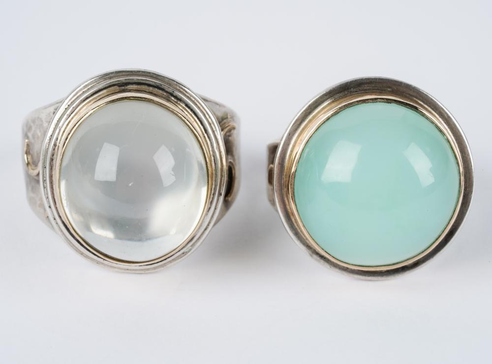 TWO BROCK STERLING AND GEM-SET
