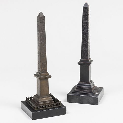 TWO BRONZE AND MARBLE LUXOR