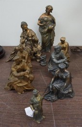 TWO BRONZE AND SIX PATINATED M