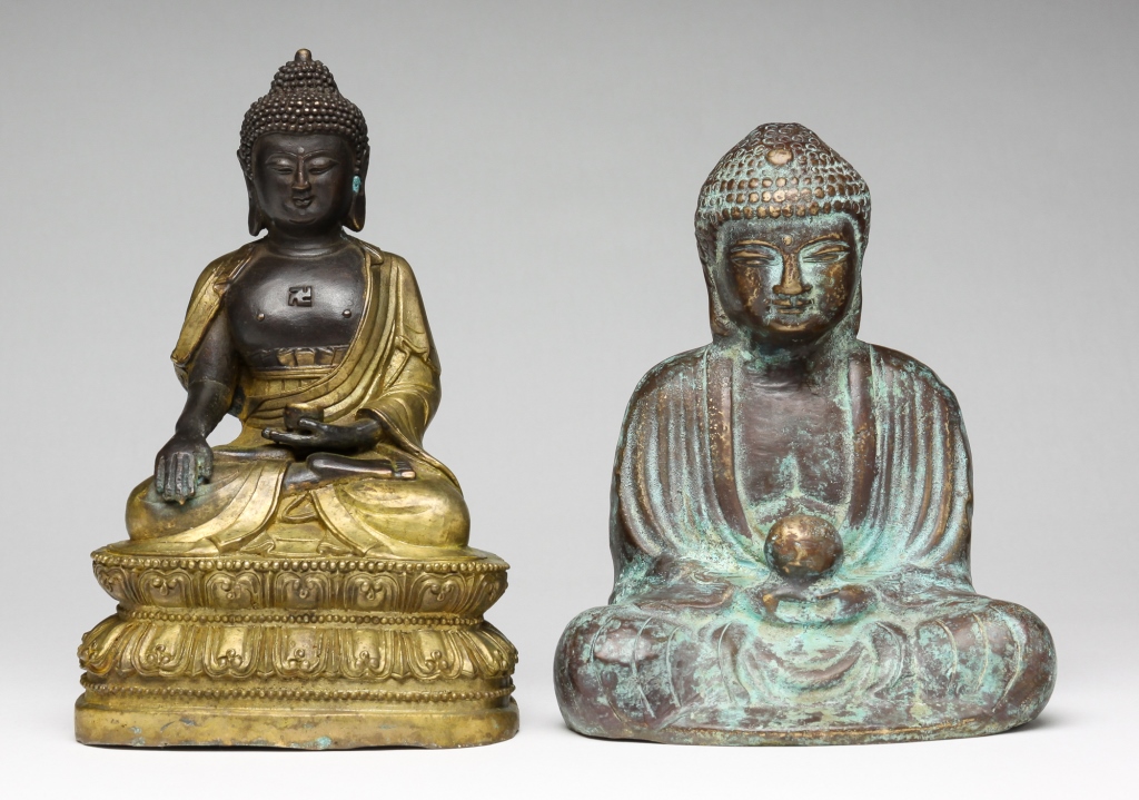 TWO BRONZE ASIAN BUDDHAS. Twentieth