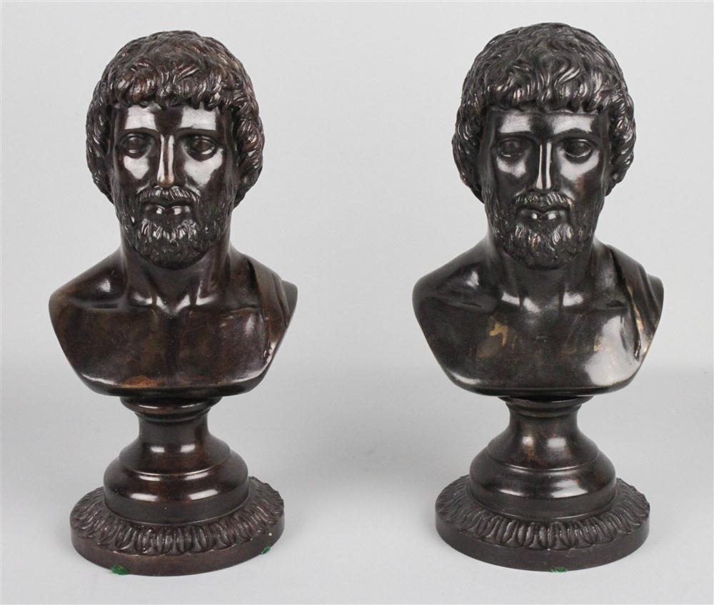 TWO BRONZE BUSTS OF A CLASSICAL MAN