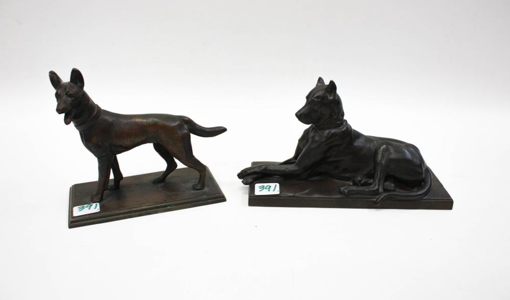 TWO BRONZE CANINE SCULPTURES: ONE