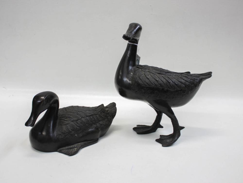 TWO BRONZE DUCK SCULPTURESTWO