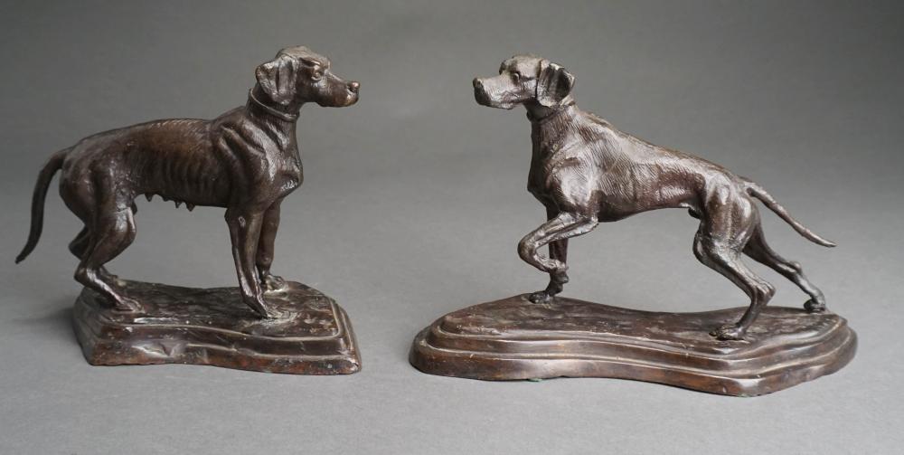 TWO BRONZE FIGURES OF HUNTING DOGS,
