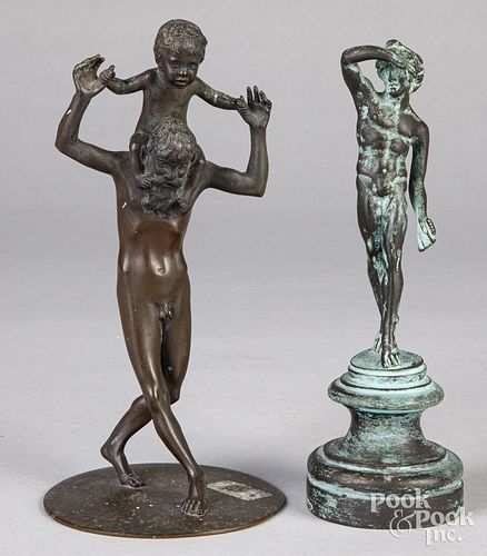 TWO BRONZE FIGURES, ONE SIGNED