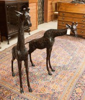 TWO BRONZE GIRAFFE FLOOR SCULP
